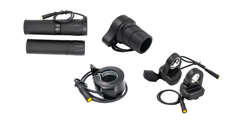 Bafang e-bike throttles: left/right half twist throttle and thumb throttle types (Type 1 and Type 2)