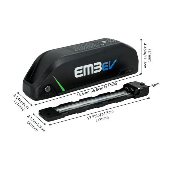 Dimensions and size chart of the EM3ev Jumbo Shark 1405 52V 17Ah battery
