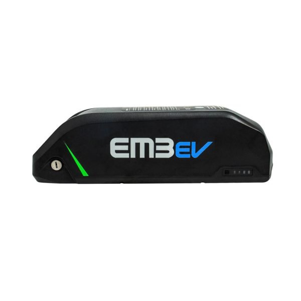 Left side view of the EM3ev Jumbo Shark 1405 52V 17Ah eBike battery