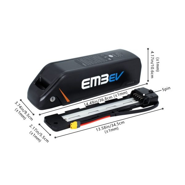 Dimensions of EM3ev King Shark 1004 36V 20Ah eBike Battery