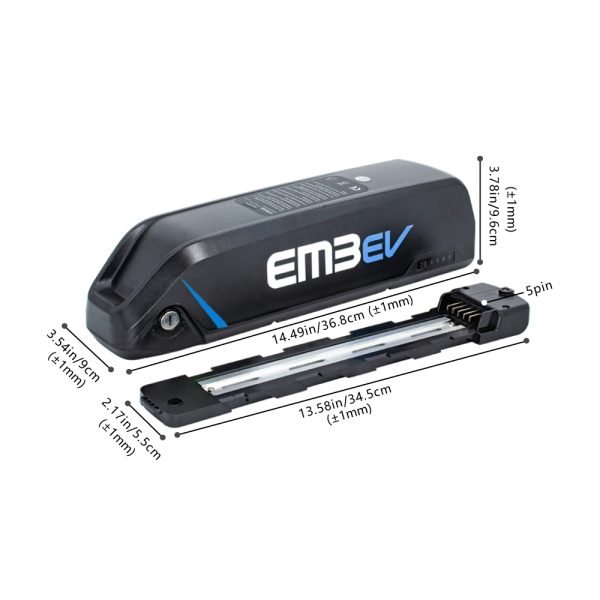 Dimensions and size chart of the EM3ev Super Shark 1404 52V 13.5Ah battery
