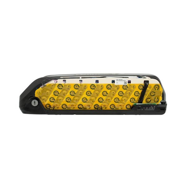 Internal cross-section view of the EM3ev Super Shark 1404 battery showing Samsung 35E cells and Smart BMS