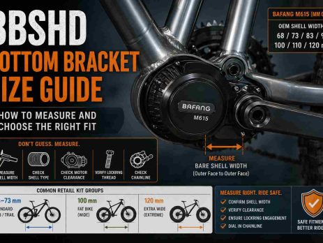 BBSHD bottom bracket size guide showing how to measure shell width for Bafang M615 eBike motors
